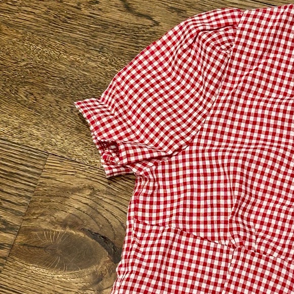 Red Gingham V-Neck Button-Up Top - Picture 6 of 10